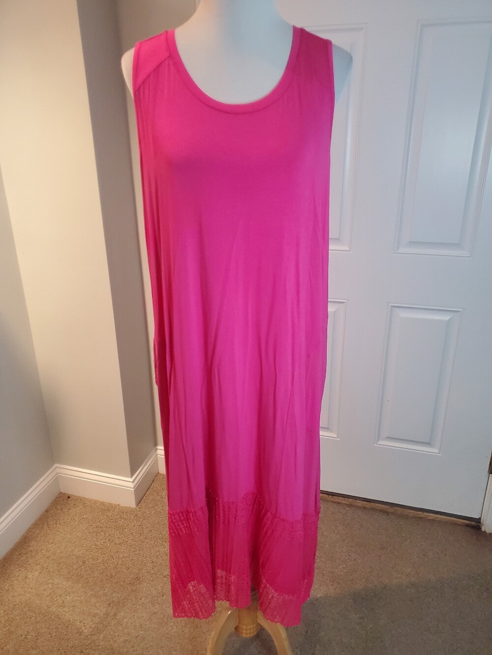 LOGO By Lori Goldstein Regular Rayon 230 Midi Dress With Broomstick Lace Hem